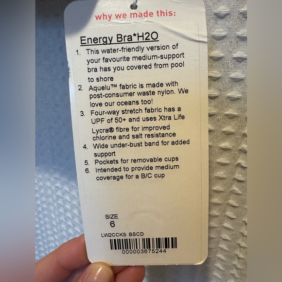 NWT Lululemon Energy Bra (H2O), Bubbles Sunny Coral Deep Coal. Gym/Swim, UPF 50+ - Picture 9 of 13
